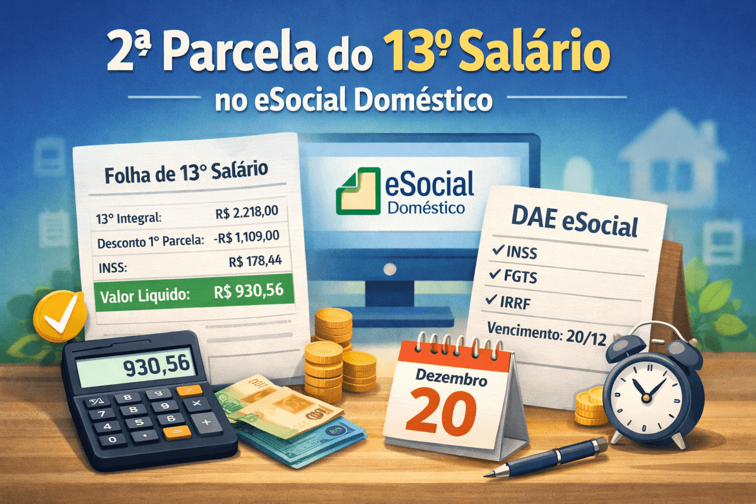 Lançamento da 2ª parcela do 13º salário no eSocial Doméstico, com folha exclusiva e guia DAE