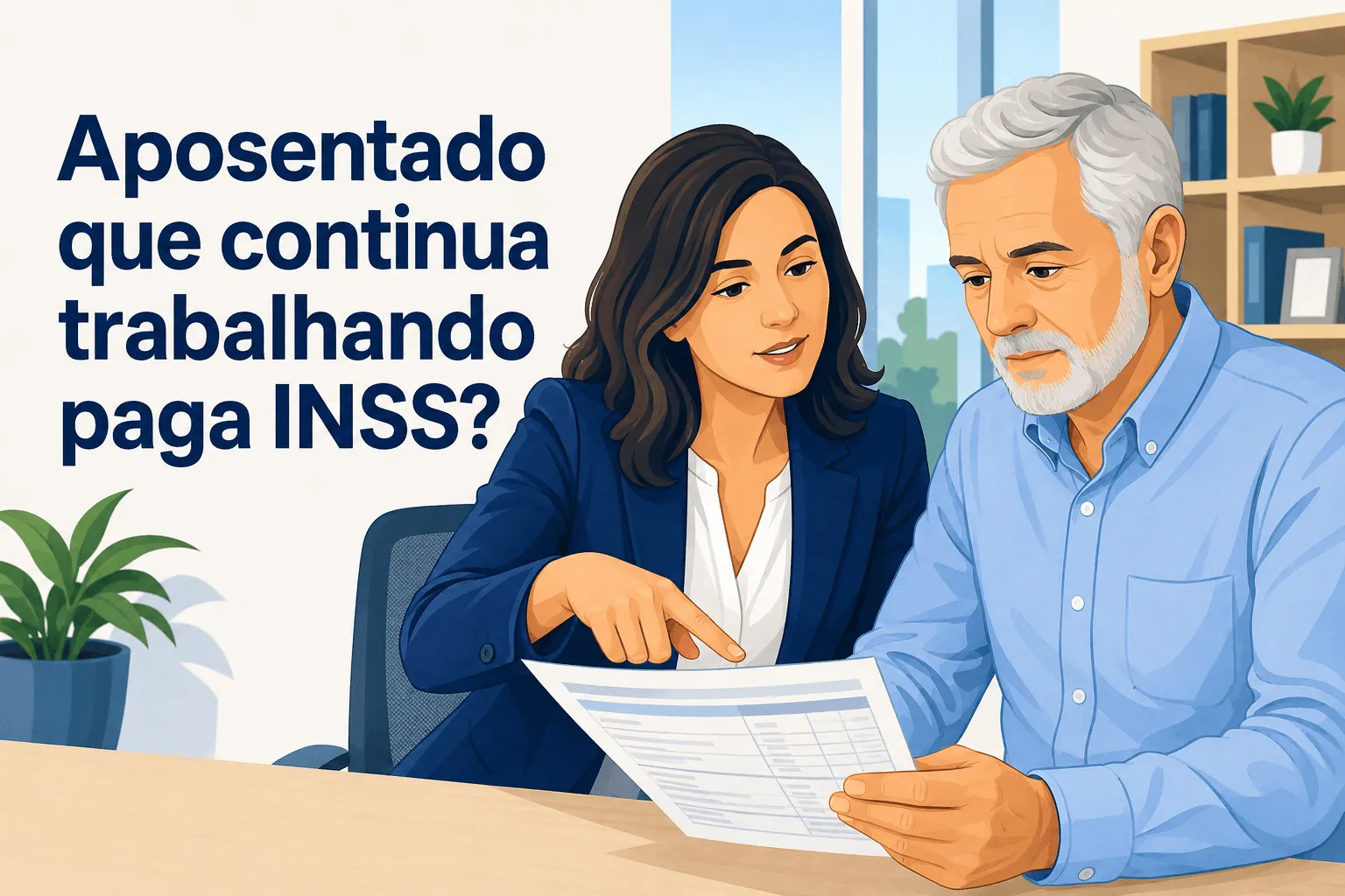 Aposentado que continua trabalhando confere com profissional de RH o desconto do INSS no holerite.