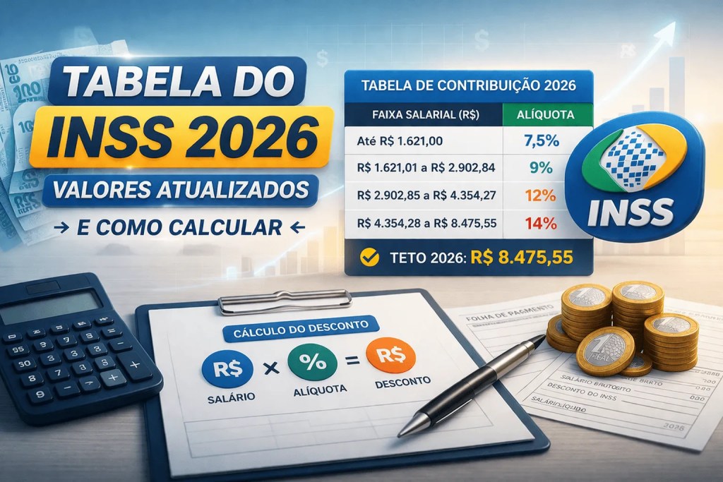 Tabela atualizada do INSS 2026: faixas, alíquotas e o erro que custa caro